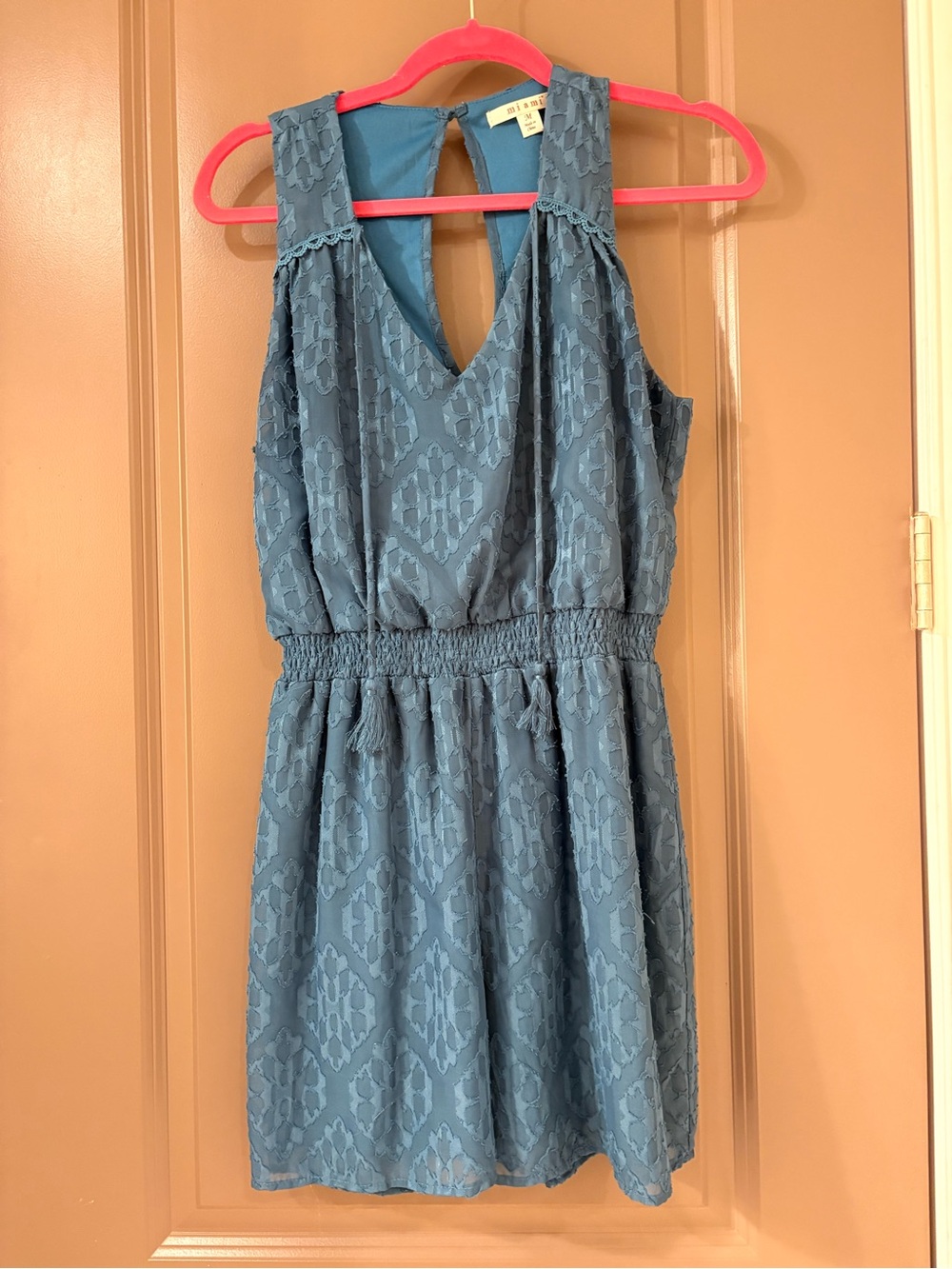 Blue Textured Sleeveless V-Neck romper